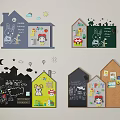 Colorful House Shaped Decorative Boards With Cartoon Rabbit Puppy Stars And Moon For Children's Room