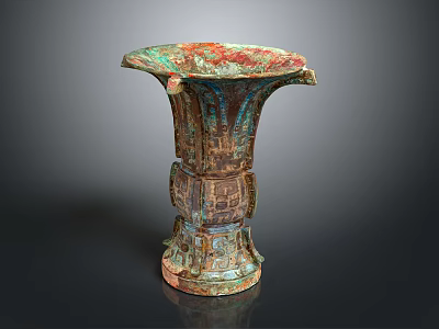 Ancient Chinese Bronze Vessel With Flared Rim Intricate Patterns And Patina 3d model