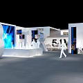 Modern Exhibition Booth Interior Design With White Walls Reception Desk And Seating