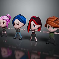 Cartoon Style Game and Movie Characters With Various Hairstyles and Different Outfits Standing Together