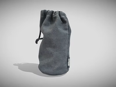 Gray Cotton Drawstring Storage Pouch for Everyday Use with Adjustable String 3d model