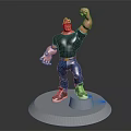 Muscular Game Movie Character In Black T-Shirt Blue Jeans Gray Sneakers Raising Fist