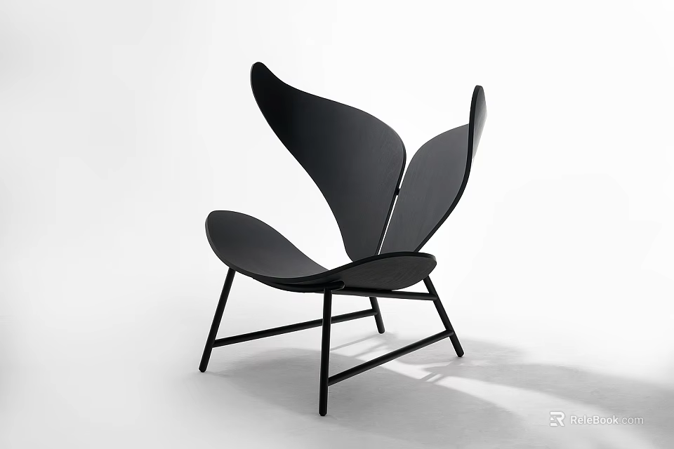 Modern Black Leisure Chair With Unique Wing Shaped Backrest And Metal Frame 3d model 