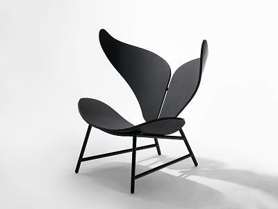 Modern Black Leisure Chair With Unique Wing Shaped Backrest And Metal Frame 3d model