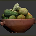 Assorted Fresh Green And Yellow Vegetables in Red Clay Bowl
