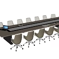 Rectangular Modern Conference Table With Rolling Office Chairs And Laptop On Top 3d model
