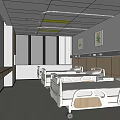 Spacious Hospital Room Interior With Medical Beds Windows And Wall Decor