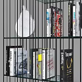 Modern Metal Frame Storage Shelving Unit With Glass Shelves And Decorative Items
