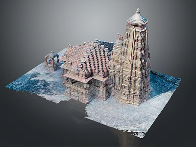 Ancient Architecture With Tall Carved Tower And Traditional Stone Roof Details 3d model