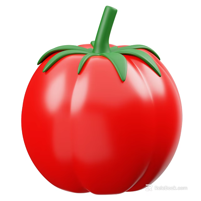 Fresh Red Tomato Vegetable With Green Leaves And Stem On White Background 3d model 