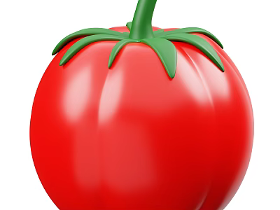 Fresh Red Tomato Vegetable With Green Leaves And Stem On White Background 3d model