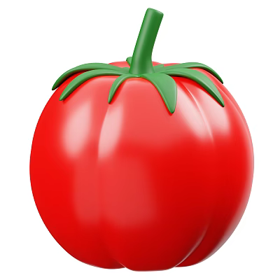 Fresh Red Tomato Vegetable With Green Leaves And Stem On White Background 3d model