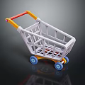 Shopping Cart With Orange Red Handle Gray Frame And Blue Wheels