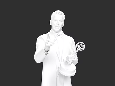 Game And Movie Character In Suit With Bow Tie Holding Trophy On Dark Background 3d model