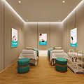 Modern Beauty Salon Interior With Wooden Decor Turquoise Wall Mirrors And Counter Stools