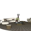 Beige Curved Sofa and Coffee Table Set With Accent Chair Wave Rug Floor Lamp