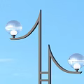 Outdoor Light With Black Pole Two Spherical Bulbs Decorative Lines And Shadow 3d model