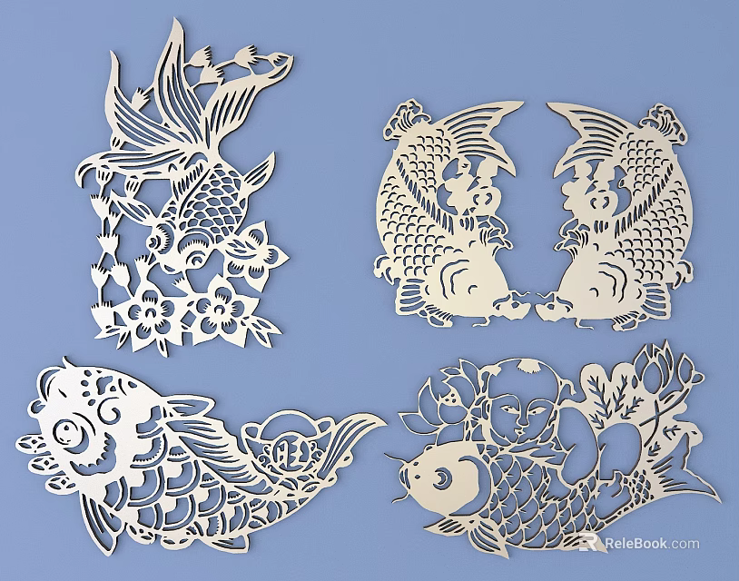 Decorative Carved Fish Paper Cut Art With Intricate Patterns And Details 3d model 