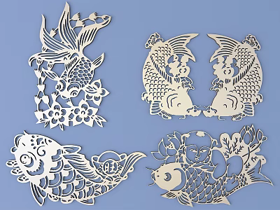 Decorative Carved Fish Paper Cut Art With Intricate Patterns And Details 3d model