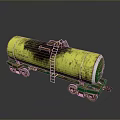 Yellow Tanker Wagon With Green Ladder And Dirty Surface On Gray Background
