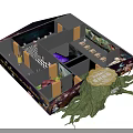 Creative Themed 3D Room Layout With Different Areas Golden Label And Tree Root Structure