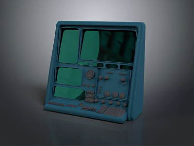 Smart Machine With Blue Casing Multiple Green Screens And Control Panel With Buttons Knobs 3d model