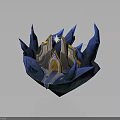 Fantasy Scene Structure With Blue Spiked Edges Gold White Building And Glowing Top