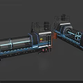 Industrial Equipment with Long Machine Structure Blue Accents Ladder and Wheel Components