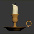 Elegant White Candle In Golden Candlestick Holder With Tray And Handle