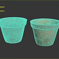 Two Terracotta Garden Decor Pots With Red Wavy Rim Design Details