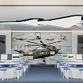 School Aviation Technology Classroom Featuring Model Airplanes Helicopters Wall Certificates Computers And Desks 3d model