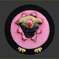 Pug Themed Cake With Pink Frosting Cherry On Top And Paw Print Decorations