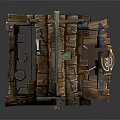 Cartoon Style Cottage With Wooden Roof Stone Base Porch And Barrel Decor