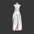White Sleeveless Long Dress with Pleated Design Displayed on Mannequin Against Dark Background