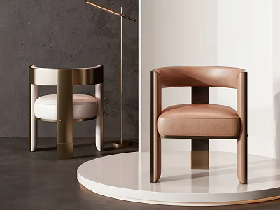 Contemporary Single Chair with Metal Frame Leather and Light Upholstery Design 3d model