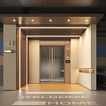 Modern Parking Lot Entrance Design With Welcome Home Sign Black Car And Glass Elevator Door