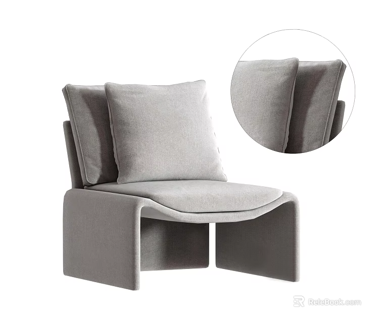 Modern Light Gray Upholstered Single Sofa With Comfortable Backrest And Soft Cushions 3d model 