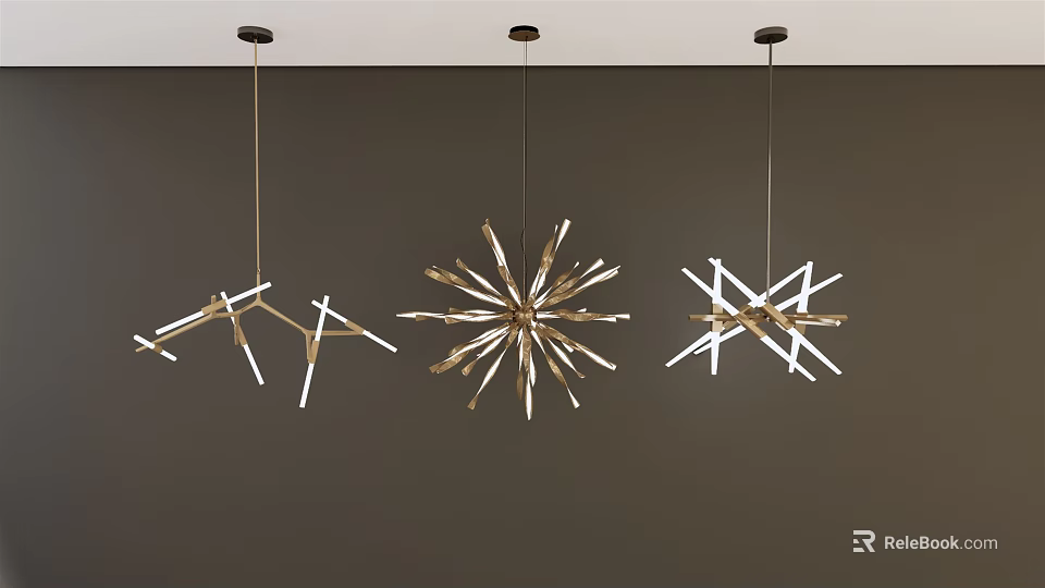 Three Modern Geometric Pendant Lights With Star And Cross Shaped Designs 3d model 