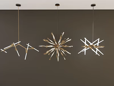 Three Modern Geometric Pendant Lights With Star And Cross Shaped Designs 3d model