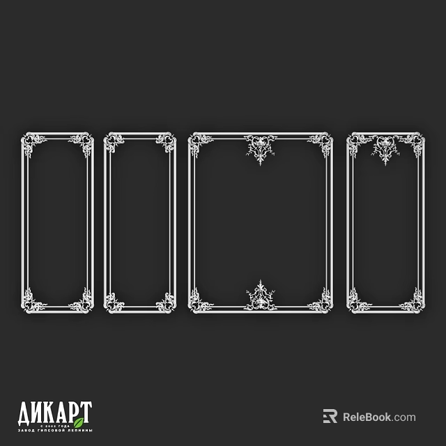 Decorative Frame Components With Four Ornate Designs On Black Background 3d model 