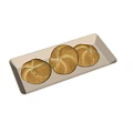 Freshly Baked Three Golden Brown Cross Pattern Buns On White Rectangular Plate 3d model