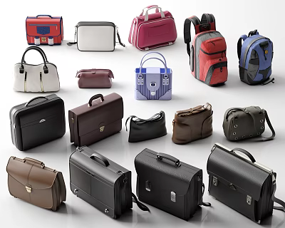 Different Styles of Bags and Suitcases Featuring Backpacks Handbags and Briefcases in Various Colors 3d model