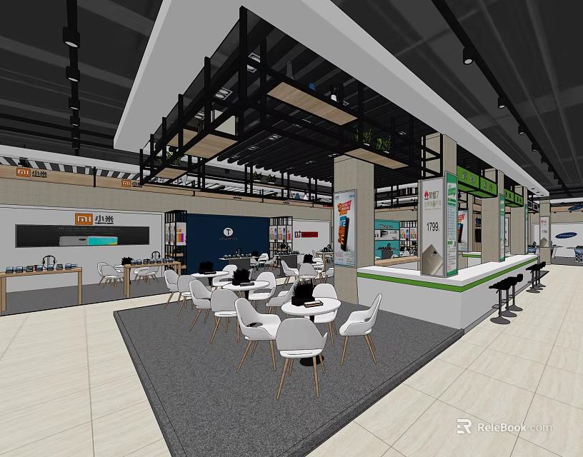 Modern Digital Store Interior With Electronics Displays White Tables And Chairs 3d model