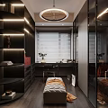 Modern Walk in Closet With Dark Cabinets And Lighting 3d model