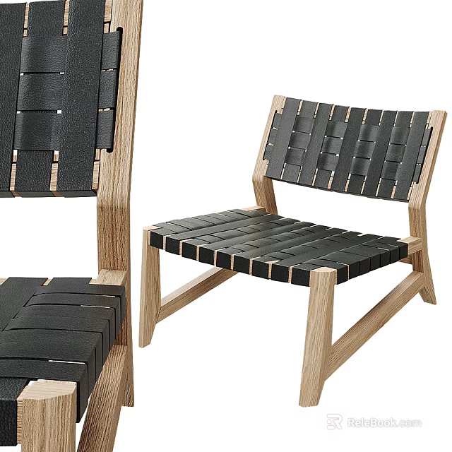Modern Minimalist Leisure Chair With Wooden Frame And Black Woven Seat Backrest 3d model 