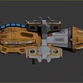 Futuristic Orange And Silver Cosmic Spaceship With Blue Lights And Advanced Structure