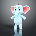 Cute Light Blue Cartoon Elephant With Pink Ears Green Eyes Standing On Reflective Surface