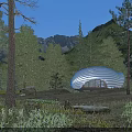 Unique Forest Guesthouse With Wavy Roof Design On Elevated Platform And Pine Tree Surroundings
