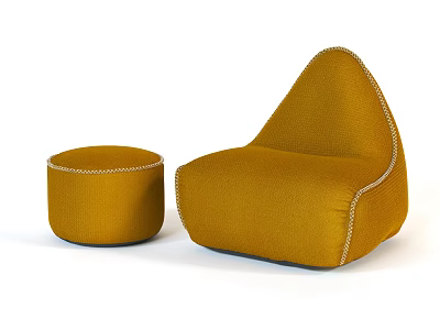 Yellow Fabric Single Sofa With Stitched Details And Matching Ottoman 3d model