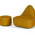 Yellow Fabric Single Sofa With Stitched Details And Matching Ottoman